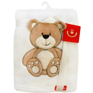 BOBOBABY Dětská deka s aplikací MEDVÍDEK bílá